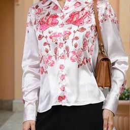 Shein Spread Collar Cuffed Sleeve Floral Print Fitted Shirt-image-19