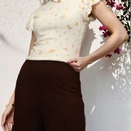 Shein Ruffle Sleeves Floral Print Textured Top-image-6