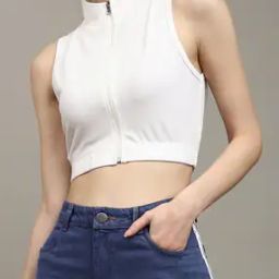 Shein Mock Neck Sleeveless Zip Front Ribbed Tank Top-image-24