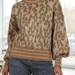 Shein Medium Length Full Sleeves Animal Print Pullover-image-54