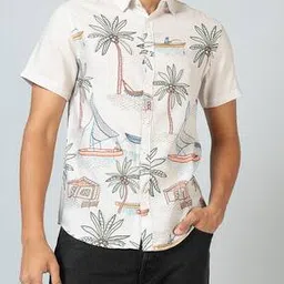 Shein Bohemian Spread Collar Short Sleeve Tropical Print Shirt-image-65