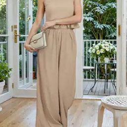 Shein Sleeveless Textured Ruffle Detail Top With Pants-image-87