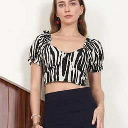 Shein Crop Length Short Puff Sleeve Abstract Print Top-image-26