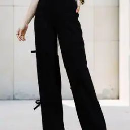 Shein Bow Detail High Rise Straight Fit Cargo Jeans-image-89