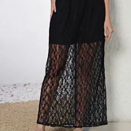 Shein Party Maxi Length Lace Semi Sheer Straight Skirt-image-57