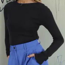 Shein Boat Neck Full Sleeves Curled Hem Fitted Short Top-image-13