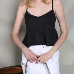 Shein Spaghetti Strap Textured Peplum Fitted Short Top-image-22