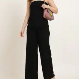 Shein Strapless Textured Tube Top With Wide Leg Pants-image-2