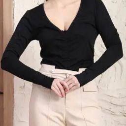 Shein Full Sleeve Front Ruched Panelled Bodysuit-image-21