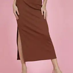 Shein Party Elasticated Waist Slit A-Line Midi Skirt-image-48