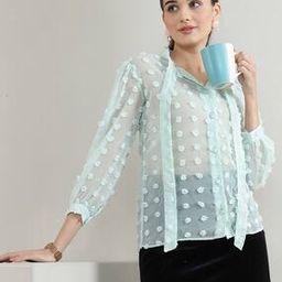 Shein Cute Tie-Up Collar 3/4Th Cuffed Sleeves Stylised Collar Shirt-image-40