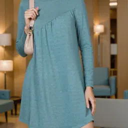 Shein Full Sleeves Diagonal Seam Mini A-line Dress-image-37