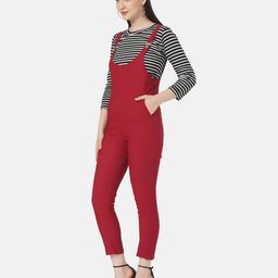 buynewtrend Striped Top with Dungaree Set image 2
