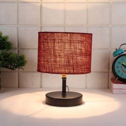 devansh Round-Shaped Iron Table Lamp with Jute Shade image 2