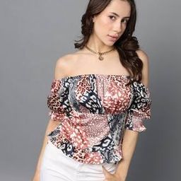 Shein Casual Abstract Pattern Off-Shoulder Short Stylised Top-image-70