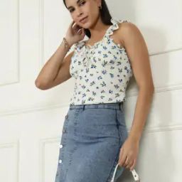 Shein Cute Crushed Front Tie-Up Floral Stylised Neck Sleeveless Top-image-95