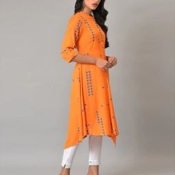 Geometric Print A-Line Kurta with Asymmetrical Hem image 2