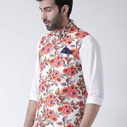 kisah Printed Nehru Jacket with Pocket Square image 2