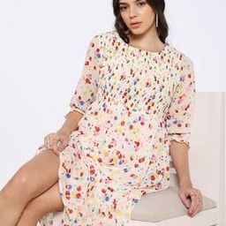 Shein Cute Peasant Sleeves Pleated Hem Graphic Midi A-Line Dress-image-16
