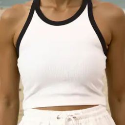 Shein Sleeveless Ribbed Contrast Trim Fitted Crop Tank Top-image-5