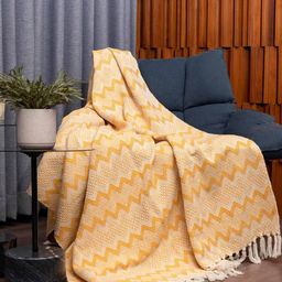 urban space Chevron Pattern Single Throw Blanket with Tassels image 2