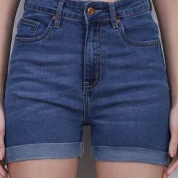 Shein High Rise Folded Hem Denim Shorts with Pockets-picture-2