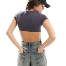 asos design Double Layer Cap Sleeve Bodysuit with Cut-Out Back image 2