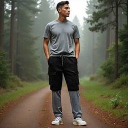 Shein Side Cargo Flap Pockets Solid Sporty Elasticated Drawstring Waist Black Color Joggers-image-99