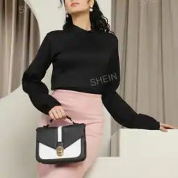 Shein Modest High Neck Full-length Sleeve Textured Neck Frill Top-picture-15