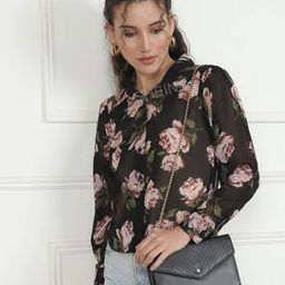 Shein Modest Floral Cuffed Full Sleeves Lapel Collar Shirt-image-30
