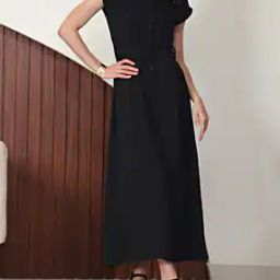 Shein Elegant Maxi Length Extended Sleeve Flared Hem A-line Dress-image-83