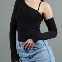 Shein One Shoulder Full Thumb-Hole Sleeves Bodysuit-image-54