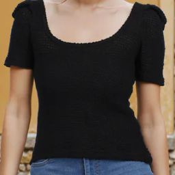 Shein Square Neck Puff Sleeve Textured Semi Sheer Fitted Top-image-28