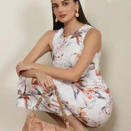 Shein Elegant Feminine Sleeveless Floral Print Midi Length Bodycon Dress-image-16