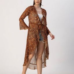 moomaya Women Leopard Printed Shrug with Open-Front image 3