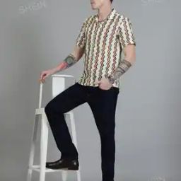 Shein Street Lapel Collar Chevrons Print Vented Hem Classic Shirt-image-0