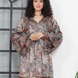 Shein Bohemian Full Tiered Sleeves Paisley Print Flared Hem A-line Dress-image-70