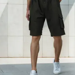 Shein Street Knee Length Textured Loose Fit Cargo Shorts with Pockets-image-73