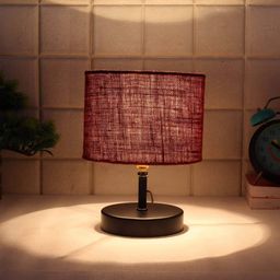 devansh Round-Shaped Iron Table Lamp with Jute Shade image 3