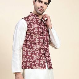 aany's culture Men Geometric Pattern Nehru Jacket with Welt Pockets image 3