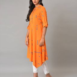 Geometric Print A-Line Kurta with Asymmetrical Hem image 3