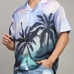 Shein Medium Length Cuban Collar Tropical Print Shirt-image-12