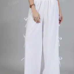 Shein Casual Full Length High Rise Wide Track Pants with Side Bow Detail-picture-10