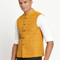 turtle Men Printed Slim Fit Nehru Jacket image 3