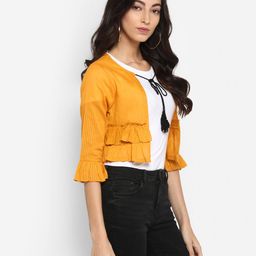 deebaco Striped Open-Front Shrug with Tie-Up image 3