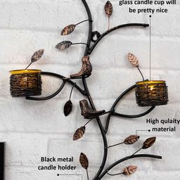 homesake Tree with Bird Nest Votive Stand Wall Candleholders image 3