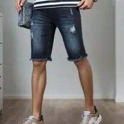 Shein Knee Length Frayed Hem Distressed Denim Shorts-image-12
