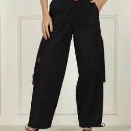 Shein Casual Parachute Style Flap Pockets Mid-Rise Cargo Pants-image-1