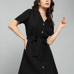 Shein Casual Front Collar Neck Short Mini Length Shirt Dress-image-11
