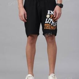 Shein Activewear Elasticated Drawstring Waist Typographic Print Track Shorts-image-64